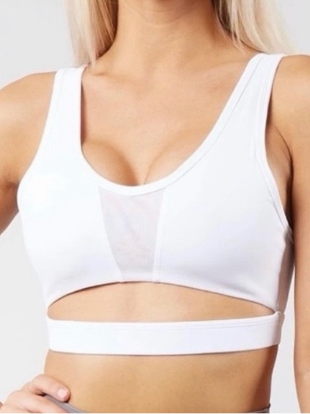 BUFFBUNNY Collection White Mesh Cutout Sports Bra